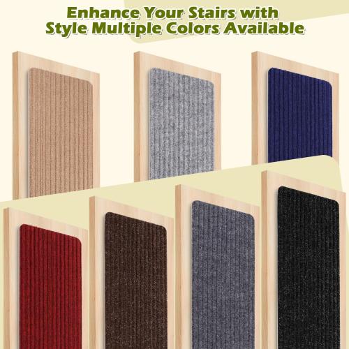 Stair Treads Non-Slip 16 Pack 8x30 - Carpet Stair Runner for Indoor Wooden Steps with TPE Backing & Anti-Skid Surface, Reusable Adhesive Safety Rug for Kids/Elder/Pet-Friendly - Brown