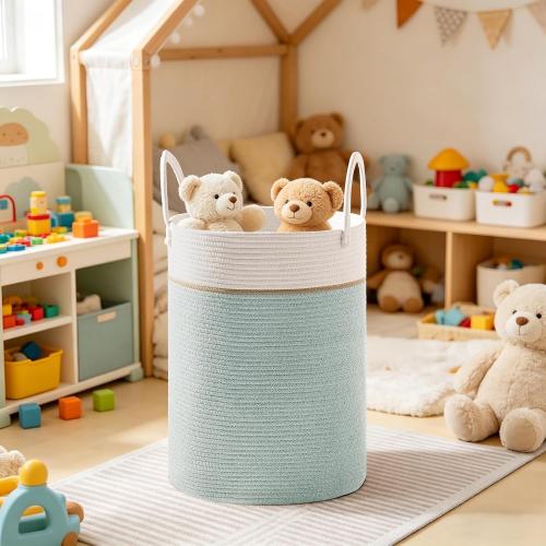 100L Extra Large Tall Cotton Rope Laundry Basket with Handles, Sage Green
