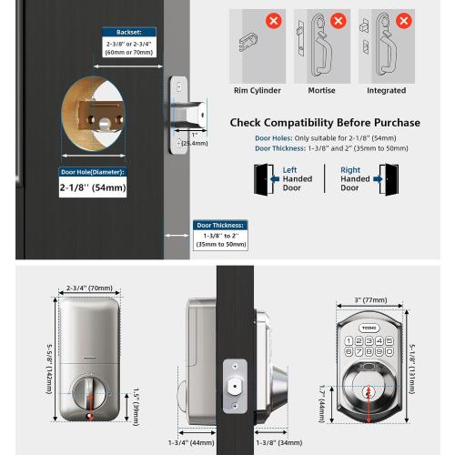 TEEHO TE002 Fingerprint Deadbolt with Keypad for Front Door, Satin Nickel