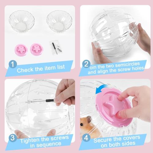 Hamster Exercise Ball 7.9 Inch–Crystal Clear Hamster Running Ball with Twist-Lock Lid, Large Safe Ventilation Toys, Accessories for Syrian/Dwarf Hamsters and Other Small/Medium Hamsters, Pink