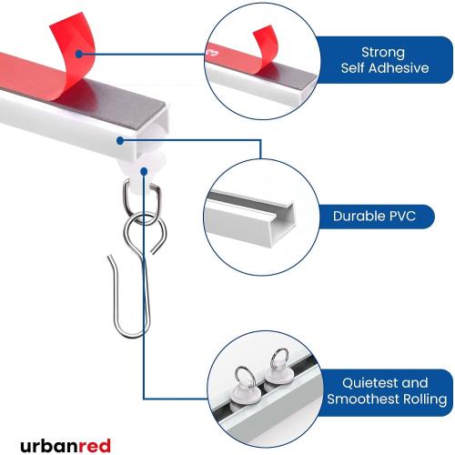 UrbanRed Adhesive Curtain Track, 5 m (16.4 ft) Ceiling Curtain Track | 5 m adhesive curtain track provides smooth ceiling installation for homes, offices and RVs without drilling.