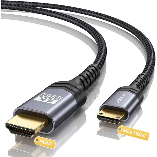 JSAUX Mini HDMI to HDMI Cable 15FT, [Aluminum Shell, Braided] High Speed 4K 60Hz HDMI 2.0 Cord, Compatible with Camera, Camcorder, Tablet and Graphics/Video Card, Laptop, Raspberry Pi Zero W - Grey