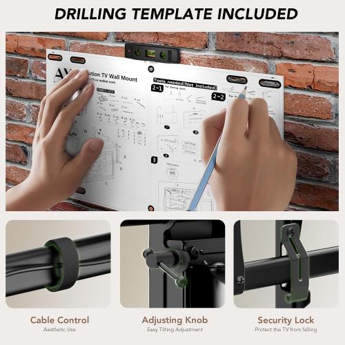 Full Motion TV Wall Mount Bracket for Most 32-85 inch TVs,TV Mount with Dual Articulating Arms,Tilt/Swivel/Extension/Leveling,Fits 8” 12” 16 Studs,Max VESA 600x400mm, Holds up to 132lbs