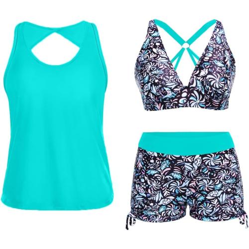 Yonique 3 Piece Tankini Swimsuits for Women Swim Tank Top Bathing Suits with Boy Shorts and Bra Athletic Swimwear medium