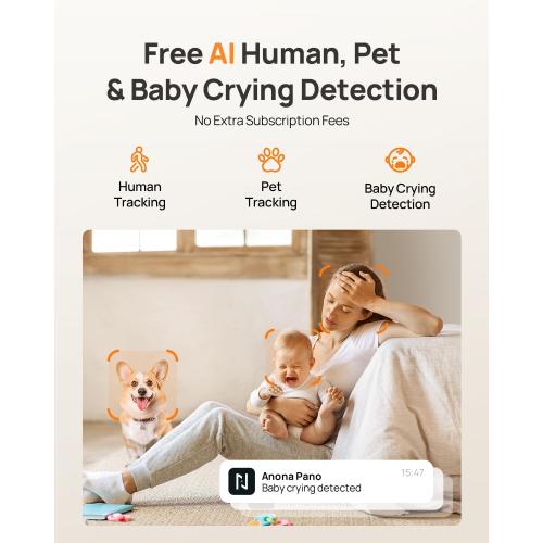 Anona 4K UHD Indoor Camera, Pet/Dog/Baby Security Camera with Phone App, 360°Pan-Tilt, 5G/2.4G Dual-Band Wi-Fi 6, Auto-Tracking, Person/Pet/Baby Crying Detection, Privacy Mode, Two-Way Audio, 2 Pack