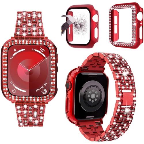 JOHIPI 3-Pack Compatible With Apple Watch Band 38mm 40mm 42mm 44mm   Case, Women Jewelry Bling Diamond Metal Strap with Diamond Case and Glass Screen Protector Case For iWatch Series SE 6 5 4 3 2 1