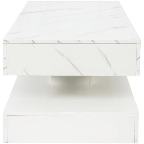 Polibi 16.93IN High LED Coffee Table with Remote Control - RGB Color Changing Light, Storage Drawer, Modern Design for Living Room, Farmhouse & Office, White