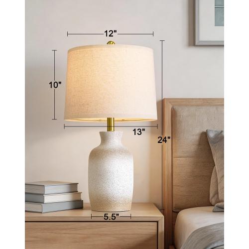 PoKat 24'' Farmhouse Ceramic Table Lamp with Natural Textured Finish