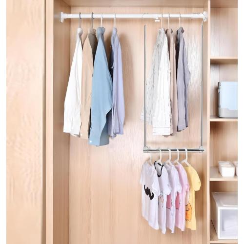 Adjustable Hanging Closet Rod, Extender Hanging Rod, Closet Hanging Organizer, Heavy Duty Closet Bar, Hanging Rod (1 Pack, Chrome)