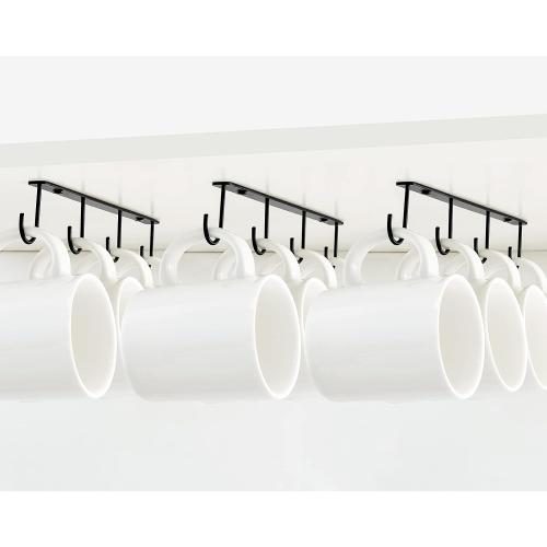 Mkono Under Cabinet Mug Hanger Set of 3 Metal Mug Hooks Coffee Cup Holder with 12 Hooks Simple Coffee Mug Organizer for Cabinet Shelf Modern Mug Storage Display Rack for Kitchen, Black