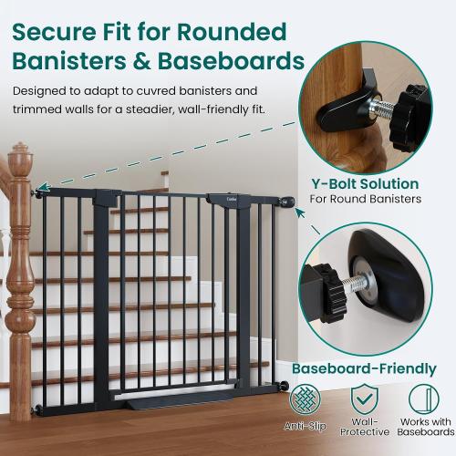 Cumbor 30-46 Baby Gate for Stairs, Auto Close Dog Gate for the House Black | Easy Install Pressure Mounted Pet Gates for Doorway, Dual Lock Indoor Safety Gate for Baby & Dog, Mom's Choice Awards Winner