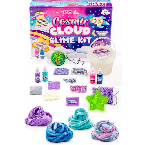 GirlZone Cosmic Cloud Slime Kit, Premade Galaxy Slime Kit for Girls Ages 10-12 with Glitter & Inks