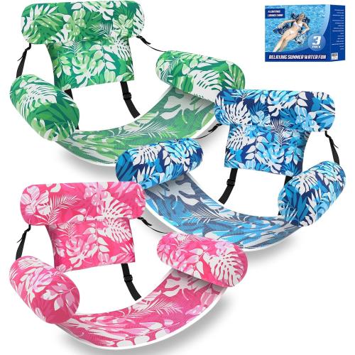 3 Pack Pool Floats Adult, Adjustable Heavy Duty Inflatable Pool Floats Chair, Portable Pool Float Lounger for Adults & Kids, Pool Floaties Noodles for Summer Pool Beach Lake Party Relaxing Fun