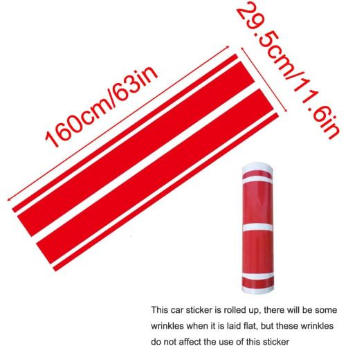 Car Hood Stripe Sticker Universal Auto Racing Stripes Body Side Decal Vinyl Stripe Sticker Accessories Modified Decoration for Car Vehicles (Red, 63 * 11'')
