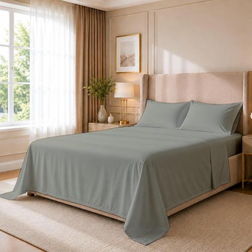 4 Piece Full XL Dorm Bedding Set for College, Egyptian Cotton, Light Grey