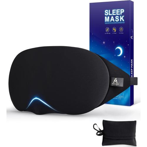 Mavogel Cotton Sleep Eye Mask - Updated Design Light Blocking with Adjustable Nose Bridge, Soft and Comfortable Night Eye Mask for Men Women, Eye Blinder for Shift Work, Includes Travel Pouch, Black