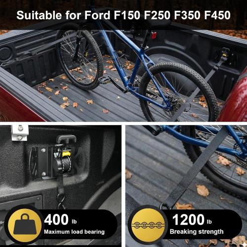 2PCS Rotating Retractable Ratchet Straps Fit for Ford F-150 F-250 F-350 2015–2025 Auto-Retract Tie Down System with Heavy Duty Swivel Ratchet & Boxlink Anchors Truck Bed Straps (OEM Black)