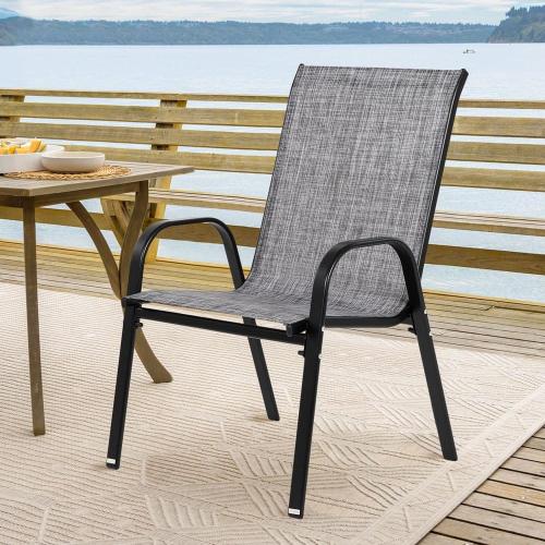 Outdoor Dining Chair Lounge Chair Armchair in Gray with Breathable Textilene Fabric (1)