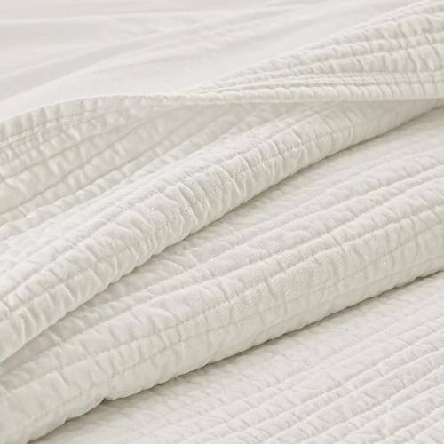 Wonderful Natural Linen Cotton Quilt - Skin-Friendly Breathable & Hypoallergenic Pre-Washed Quilt King, 3 Piece Wave Stitched White Bedding Set, All-Season Use Bedspread & Coverlet Bedding, 104x94