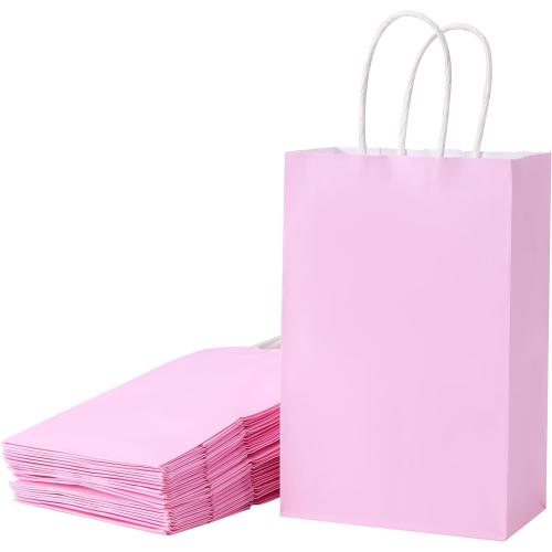 SUNCOLOR 24-Pack Pink Gift Bags with Handles – 8 Goodie Bags for Party Favor Bags, Baby Showers, Birthdays & Special Occasions (Pink)