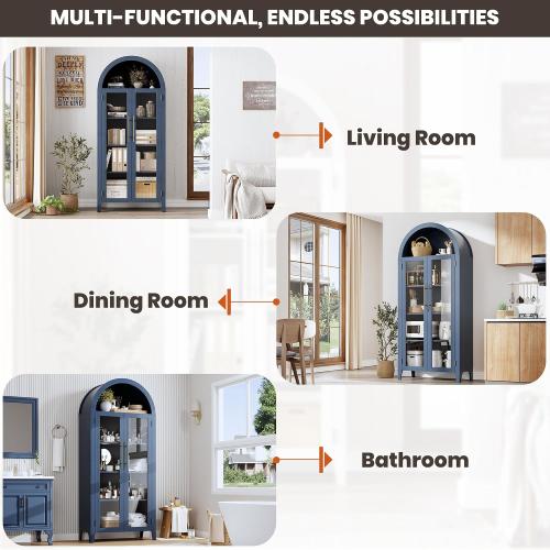 The glass panes are missing ‼️GarveeHome Arched Kitchen Pantry Cabinet - Farmhouse 5 Tier Display Shelf with Adjustable Shelf and 2 Large Glass Doors, Versatile Storage Cupboard for Kitchen, Dining Room, Living Room, Night Blue