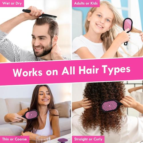 4 Pack Vented Detangling Hair Brush - Detangler Hairbrush with Soft Bristles for Effortless Tangle Free - Ideal for Wet Dry or Curly Damaged Hair for Women Men Kids