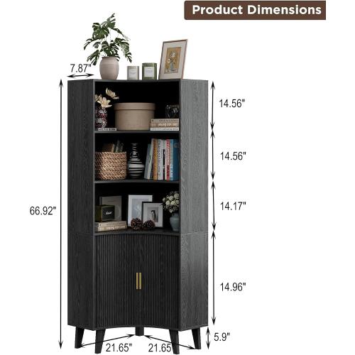 BLACK❗❗❗Tall Fluted Corner Cabinet with Sliding Doors,Storage Cabinet,corner shelf