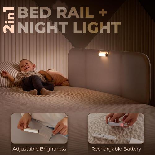 Size 48 Color Grey Toddler Bed Rail with Night Light - Foldable Bed Side Rails - Fits for Most Beds: Bed Rails for Full Size Bed, Queen Size Rails, Twin Rails - Portable Fence for Baby - 48 inch