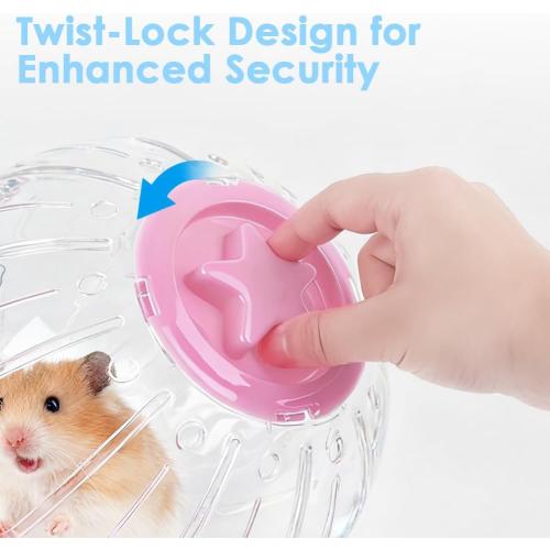 Hamster Exercise Ball 7.9 Inch–Crystal Clear Hamster Running Ball with Twist-Lock Lid, Large Safe Ventilation Toys, Accessories for Syrian/Dwarf Hamsters and Other Small/Medium Hamsters, Pink