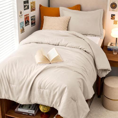 Twin/Twin XL Comforter Set, 2-Piece All-Season Bedding, Beige