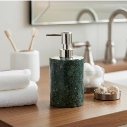 Soap/Lotion Dispenser - Made of Natural Stone in Green Color - Luxury Bathroom Accessories Bath Set (Green)