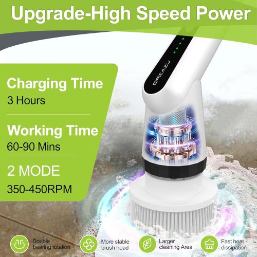 Dreazu Electric Spin Scrubber, Cordless Shower Scrubber for Bathroom