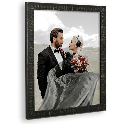 Golden State Art 11x14 Picture Frame,Rustic Black Solid Wood & Plexiglass