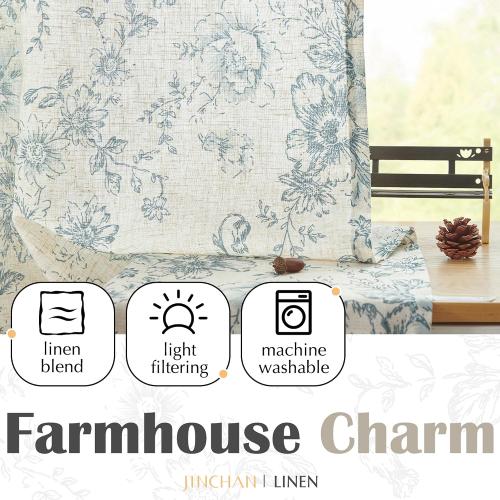 JINCHAN Tie Up Valance Curtain Floral for Windows 54 Inch 1 Panel Blue