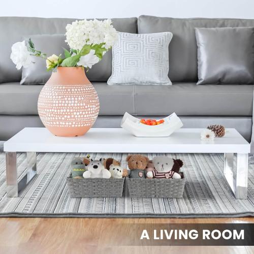Onlytak Large Wicker Storage Basket, Metal Frame, Set of 2, Washable Waterproof, 15 x 10.3 x 5.2, Grey Color, Woven Basket for Pantry, Toilet, Bathroom, Bedroom, Patio