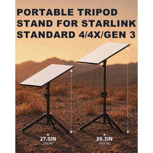 Starlink Mount Gen 3, Starlink Tripod Stand with Mount Adapter, Adjustable Height for Starlink Standard 4/4X/V3, 90° Tilt Angle Adjustment Starlink Antenna Pipe Adapter (Black)