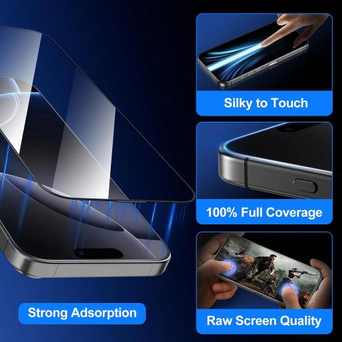 HelloDeere Compatible with iPhone 16 Pro Max Screen Protector,[Military Grade Shatterproof][Anti-Reflection][Anti-Fingerprint] 3D Full Coverage 9H Screen Protector,Case Friendly,Easy Install,2 Pack