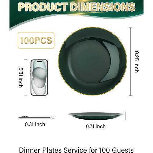 Green and Gold Plastic Plates 10.25″ Disposable Dinner Plate