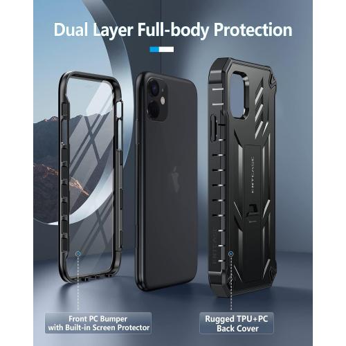 FNTCASE for iPhone 11/XR Case, with Built-in Screen Protector, Kickstand
