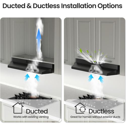 Range Hood 30 inch, Black Under Cabinet Range Hood, Ductless Range Hood Black 30 Inch