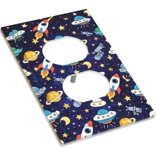 Decorative Outlet Covers Blue Space-themed Rocket Spaceship 1 Gang Duplex Light Switch Cover Plate Unique Wall Plates for Electrical Outlets Switch Plate Covers for Children's Room Decor