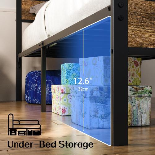 Liians Twin Bed Frame with Storage Headboard USB Charging Station, Smart LED Lights, Metal Platform Bed Easy Assembly, No Box Spring Needed