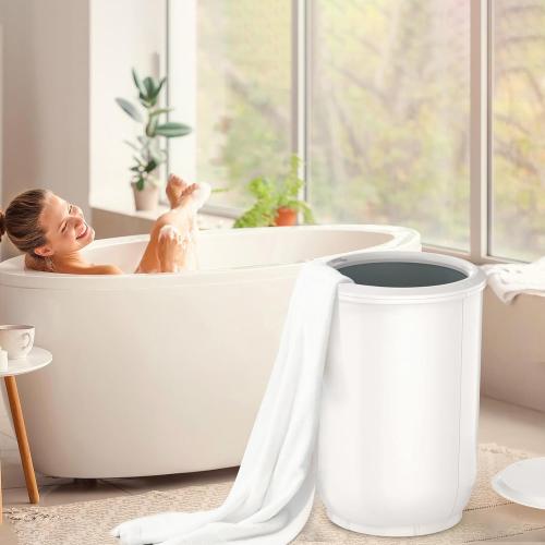 Large Towel Warmer for Bathroom - Heated Towel Warmers Bucket, Wood Handle, Auto Shut Off, Fits Up to Two 40X70 Oversized Towels, Bathrobes, Blankets, for Mother's Gifts, White