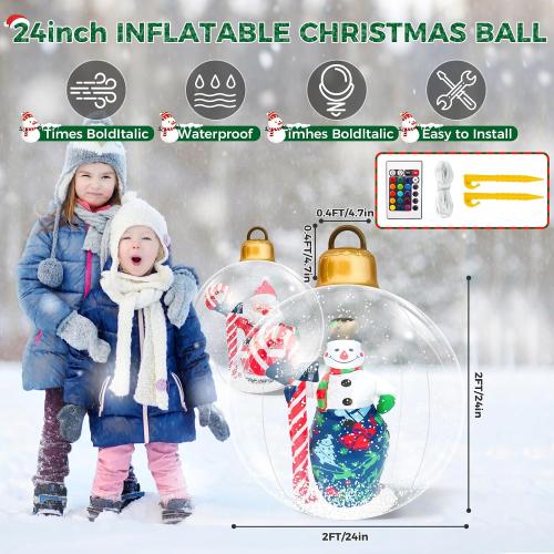 Inflatable Christmas Snowman Ball, 24 Inch Large Inflatable Outdoor Decorations Balls, Christmas Xmas Blow Up Ball for Yard (2-red&Green)