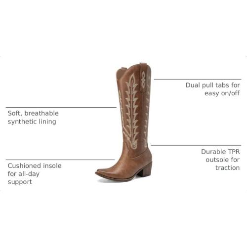 Size 7.5 Athlefit Cowboy Boots for Women Knee High Cowgirl Western Block Tall Boots