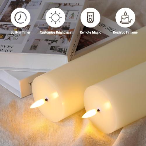 3x9 Ivory Flameless Candle, Real Wax LED Pillar Candle with Remote & Timer