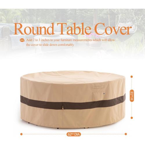 WJ-X3 Round Patio Furniture Cover, 62 D x 31 H, Beige & Coffee