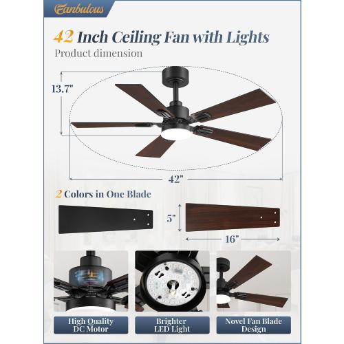 Fanbulous 2 Pack of 42 Inch Modern Ceiling Fans with Lights & Remote, Black