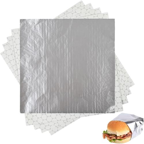 50 Pack Premium Insulated Foil Sandwich Wrap Sheets, 12x12 Pre-Cut Foil Paper for Hot Dogs, Burgers, Burritos, Food Wrapping, Grease-Resistant and Waterproof, Heat & Cold Insulation for Freshness