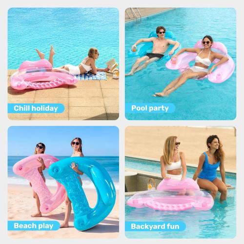 USED‼️SLOOSH Inflatable Pool Floats Adult,2 Pack Pool Chairs with Cup Holders,X-Large Blow up Floats Chair,Hammock Noodle Mat for Relaxing Summer Water Fun Swimming Party Beach